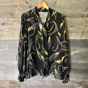 The Odells NWT Womens Tie Neck Long Sleeve Blouse 1X Black Abstract Print Career